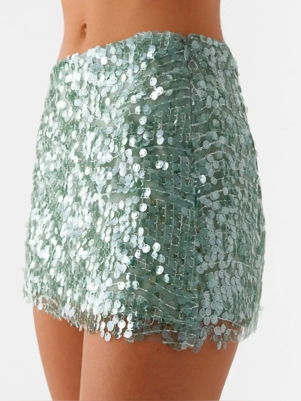 Peppermayo Made For You Low Rise Sequin Mini Skirt in Mint - Size 10